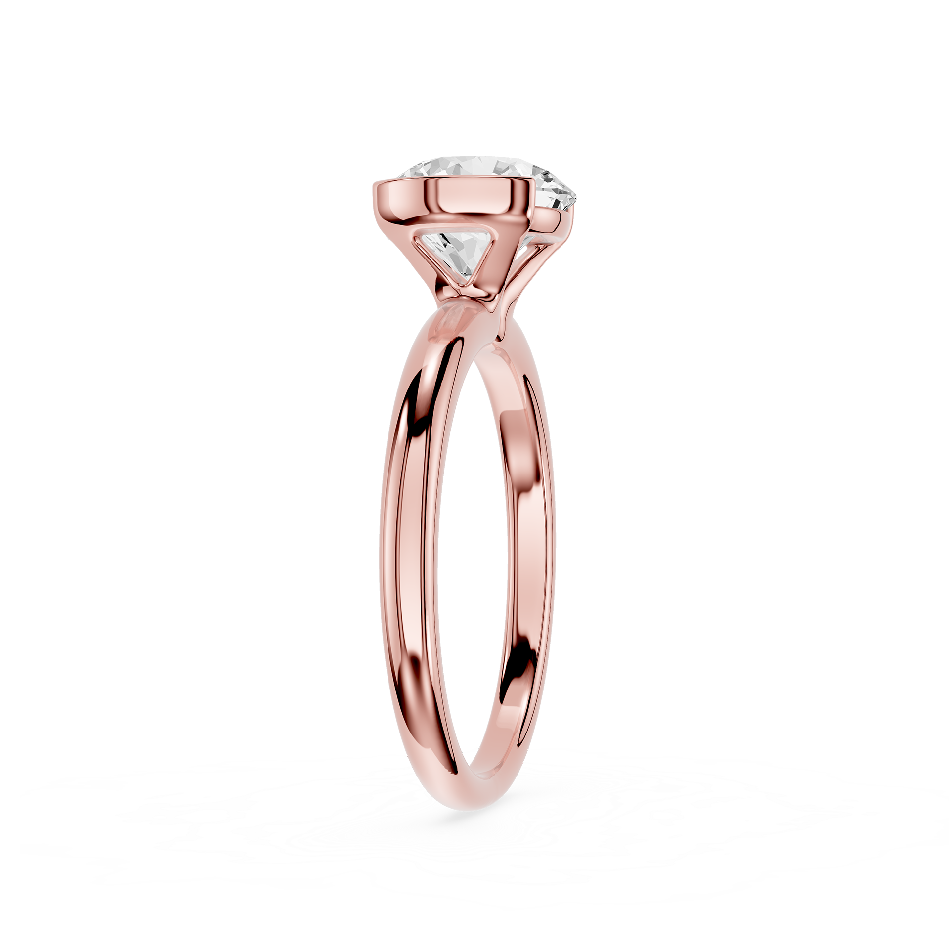 Rose gold ring with a diamond on a white background