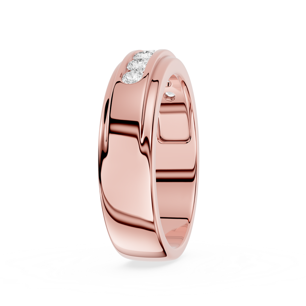 Rose gold ring with a diamond on a white background