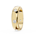 Gold ring with embedded diamonds on a white background