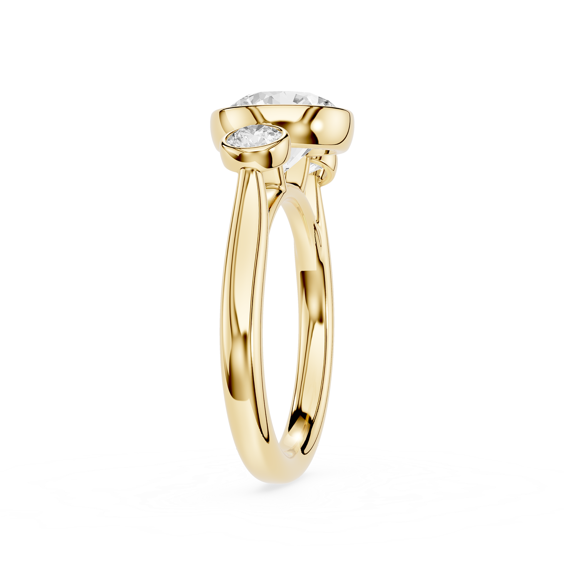 Gold ring with a diamond on a white background