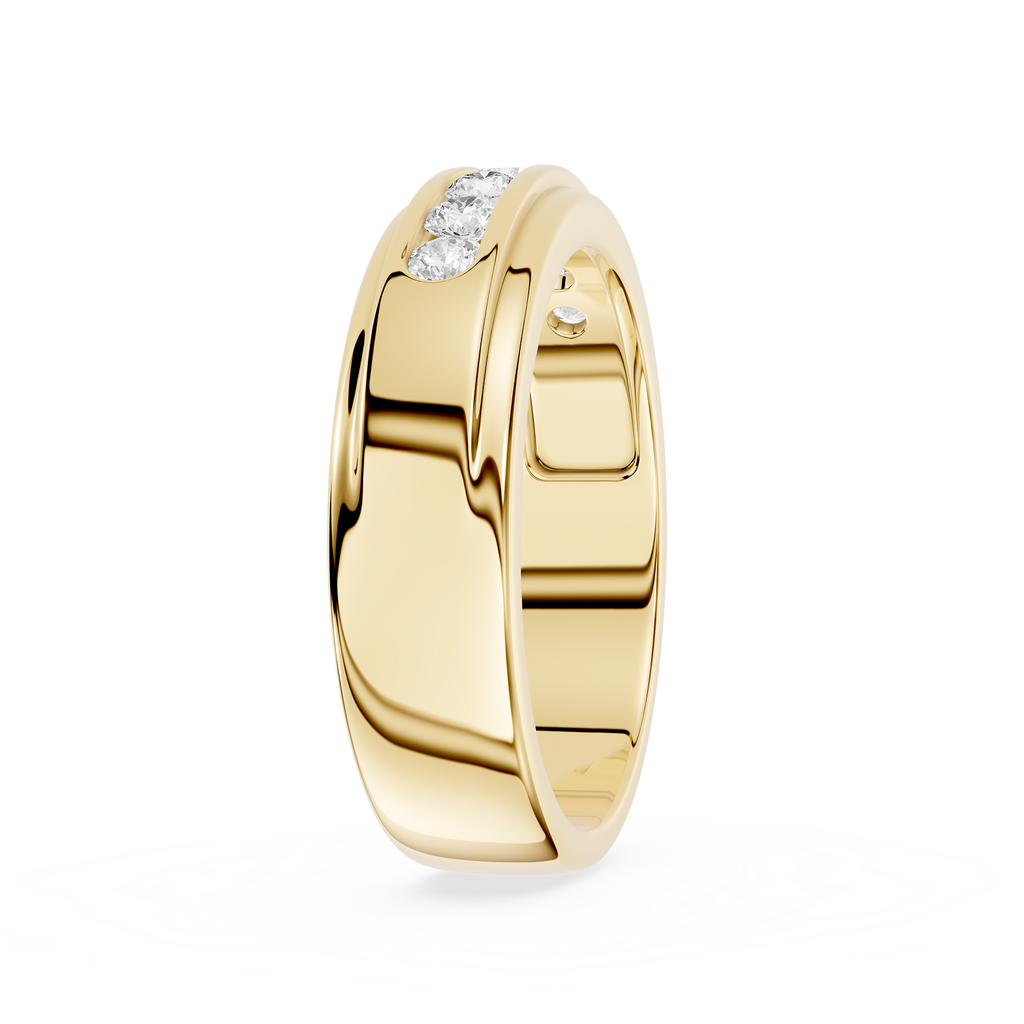 Gold ring with a diamond on a white background