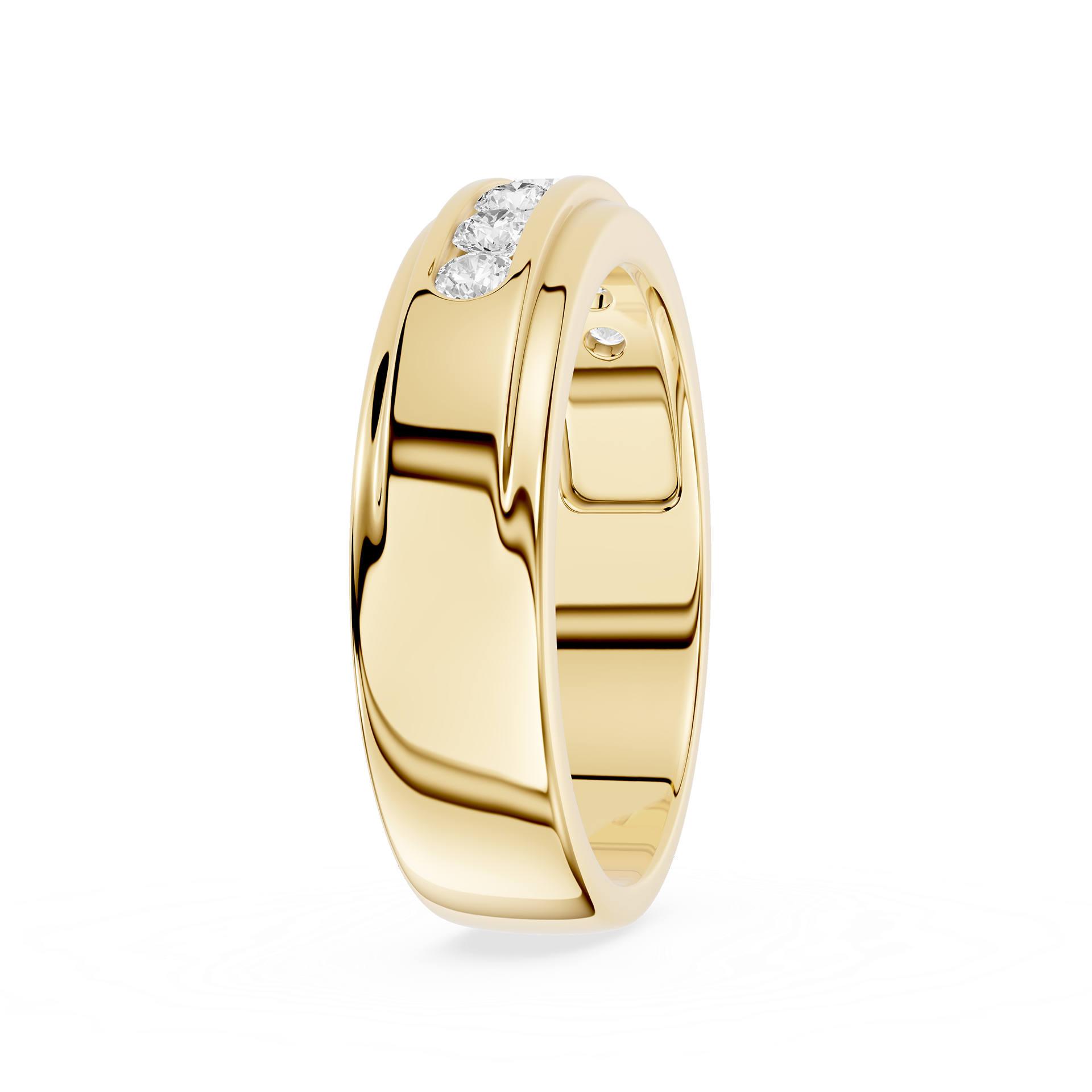 Gold ring with a diamond on a white background