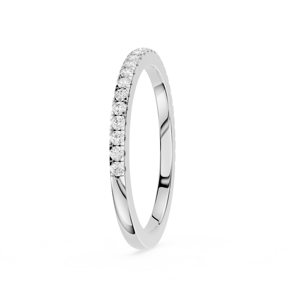 Silver ring with small diamonds on a white background