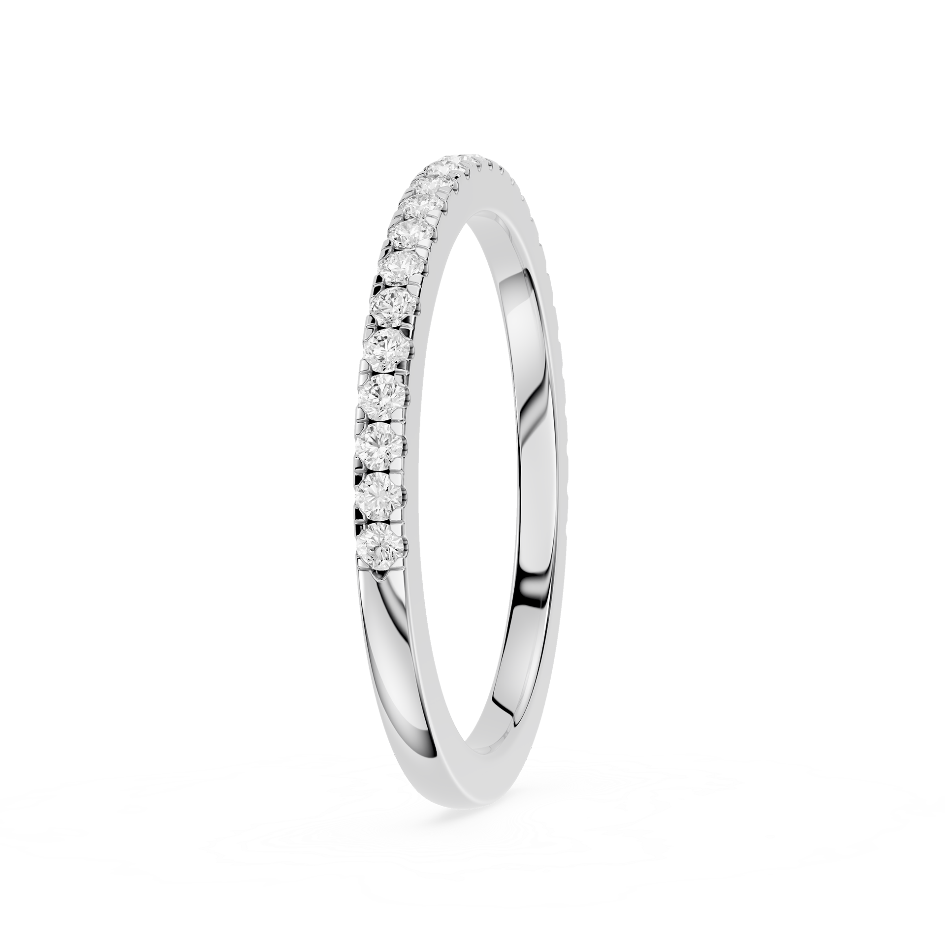 Silver ring with small diamonds on a white background