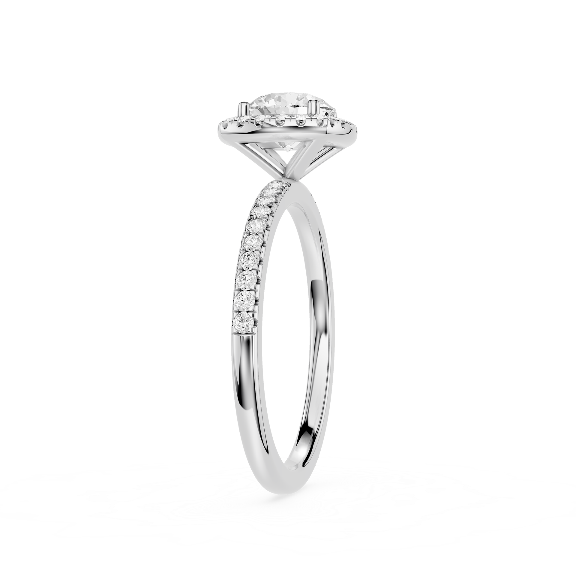 Diamond ring with a white gemstone on a white background