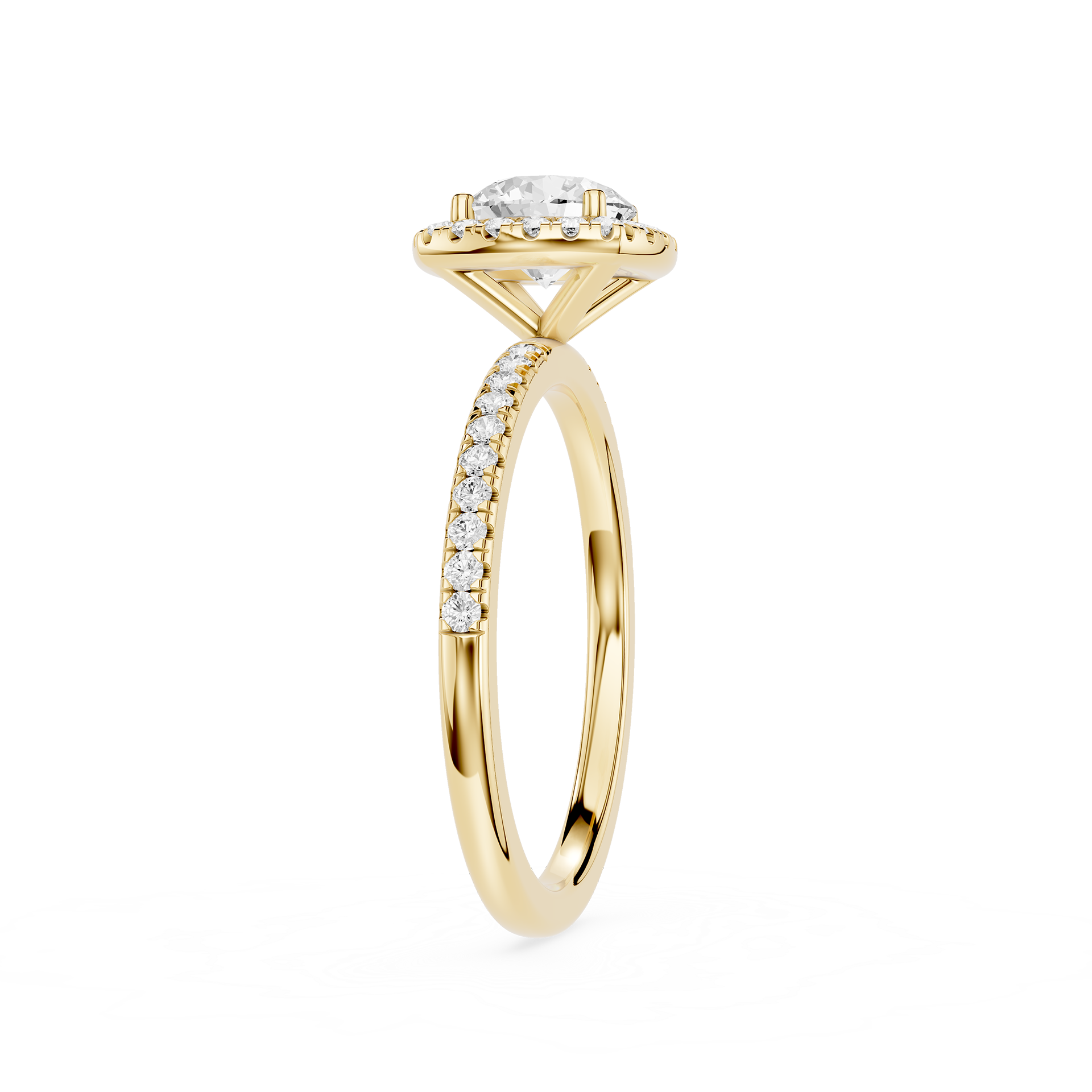 Gold ring with a diamond on a white background
