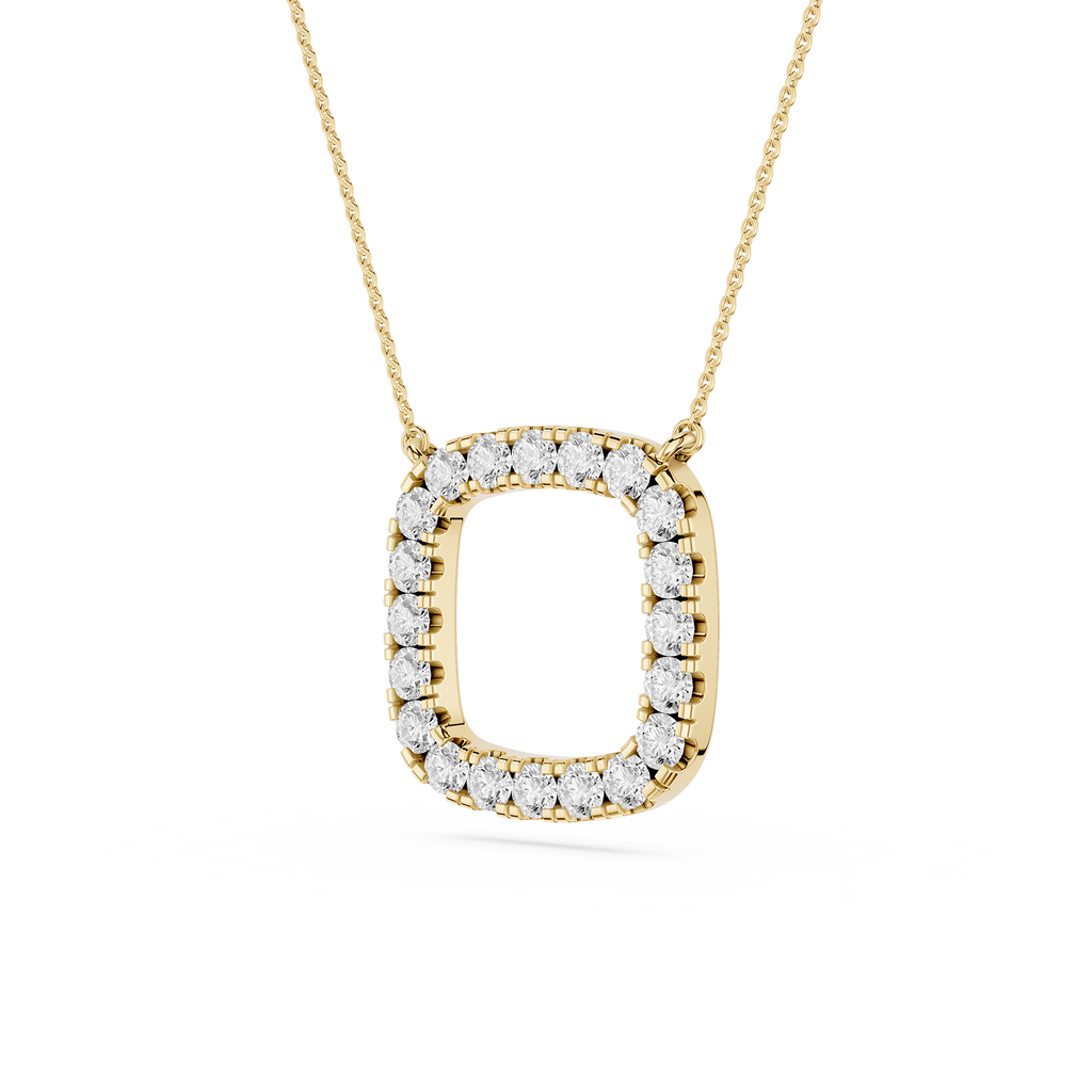 Gold necklace with a diamond pendant on a white background