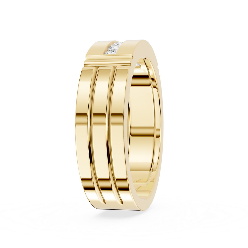 Gold ring with a diamond on a white background
