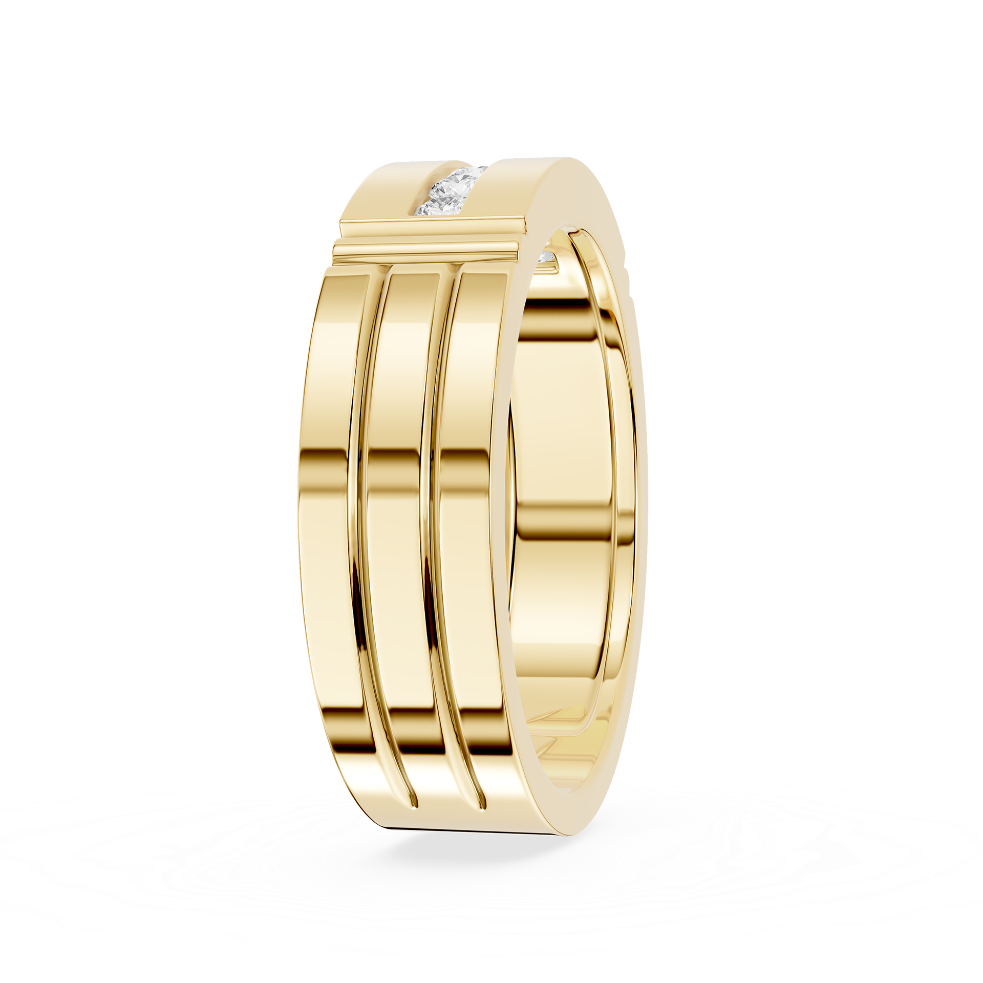 Gold ring with a diamond on a white background