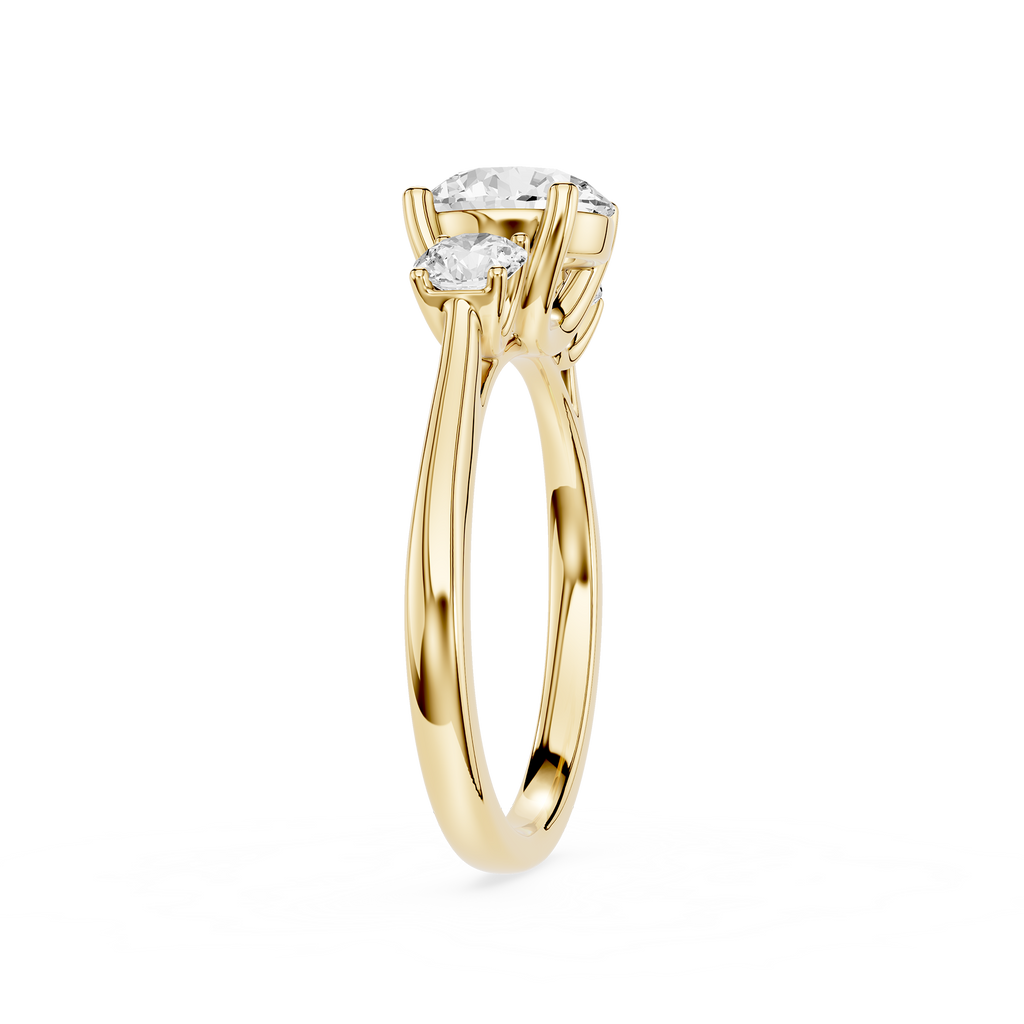 Gold ring with a diamond on a white background