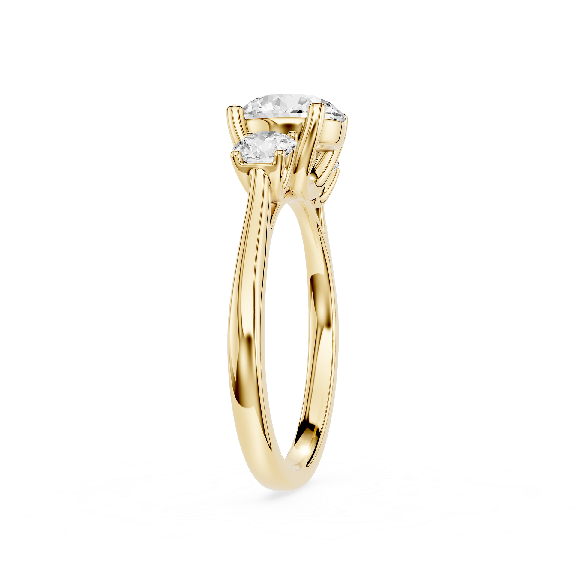 Gold ring with a diamond on a white background