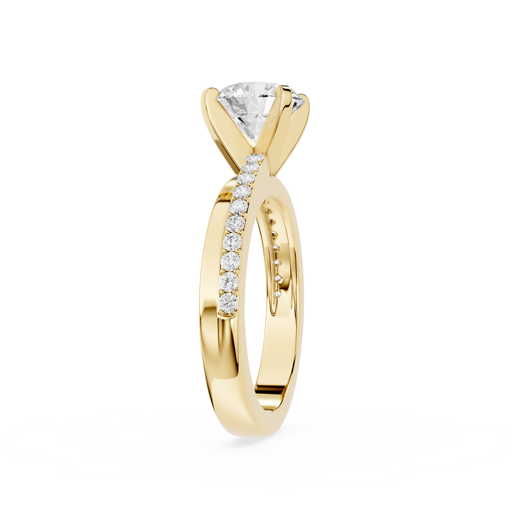 Gold ring with a diamond on a white background