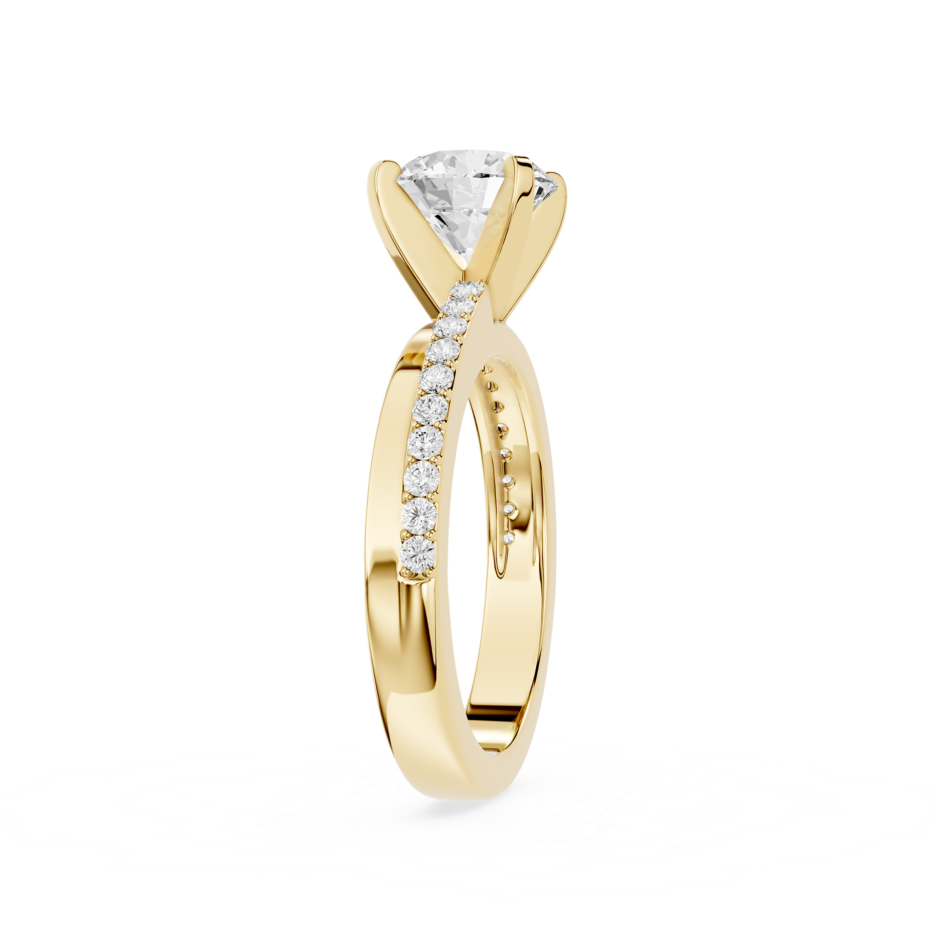 Gold ring with a diamond on a white background