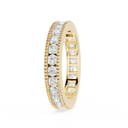 Gold ring with diamond accents on a white background