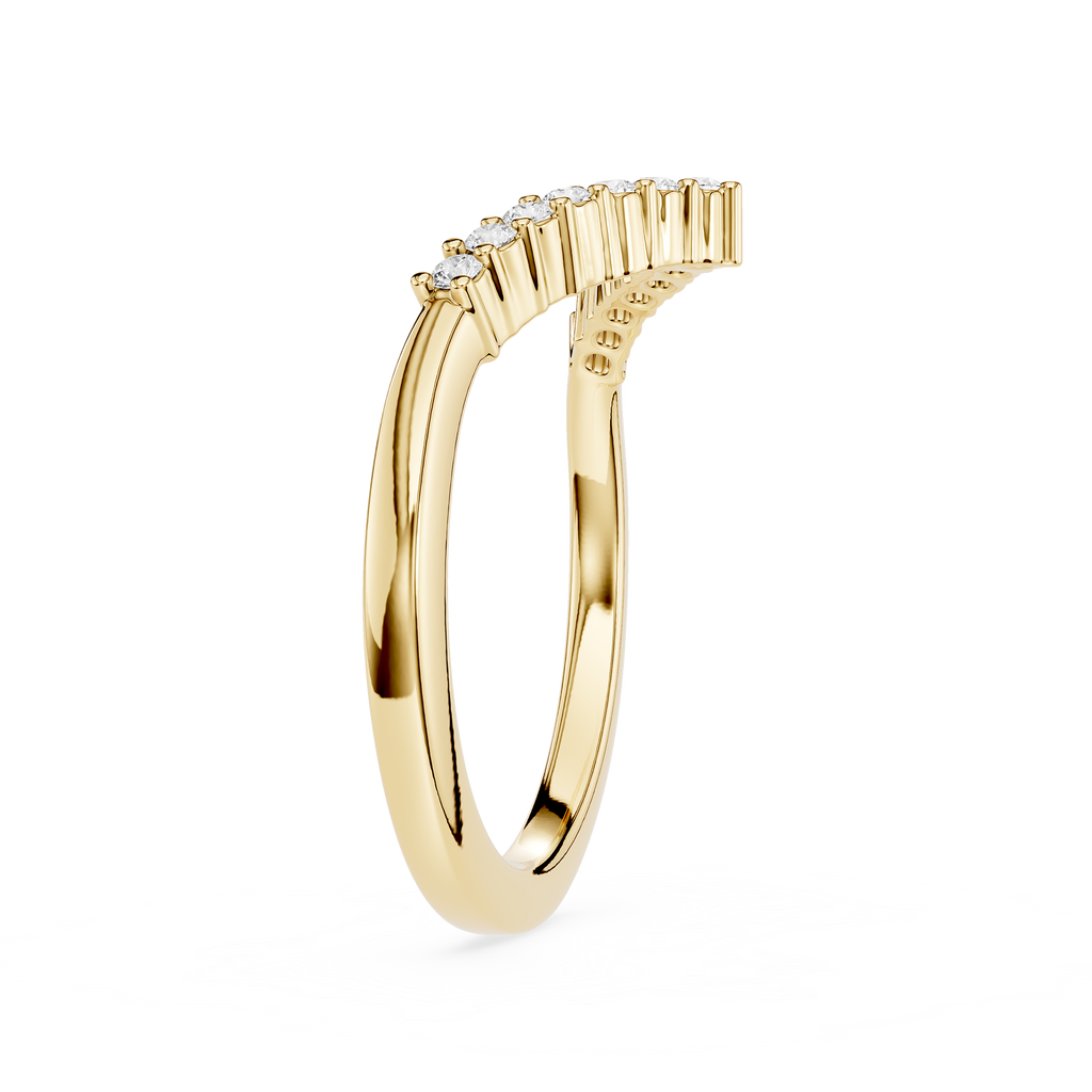 Gold ring with small diamonds on a white background