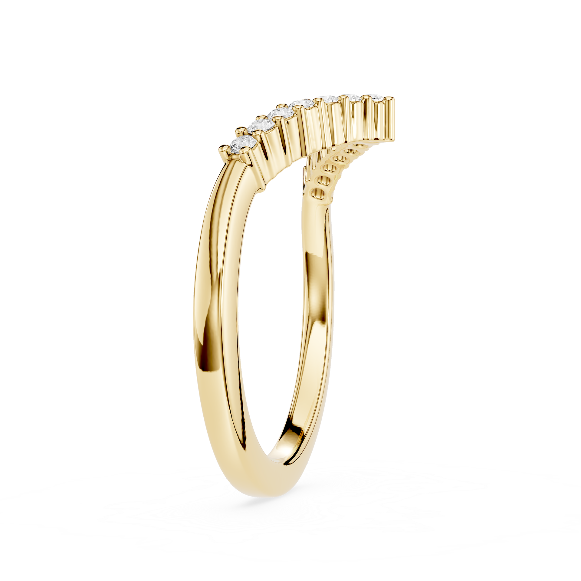 Gold ring with small diamonds on a white background