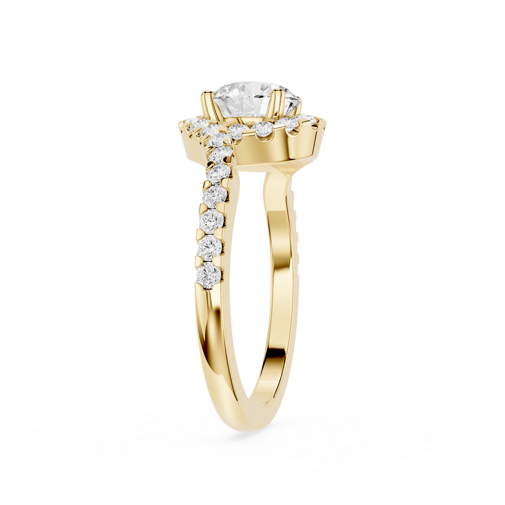 Gold ring with a diamond on a white background