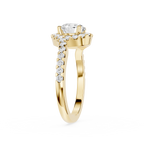 Gold ring with a diamond on a white background