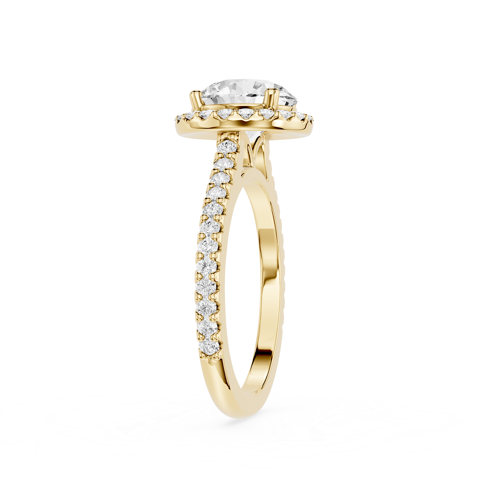 Gold ring with a diamond on a white background