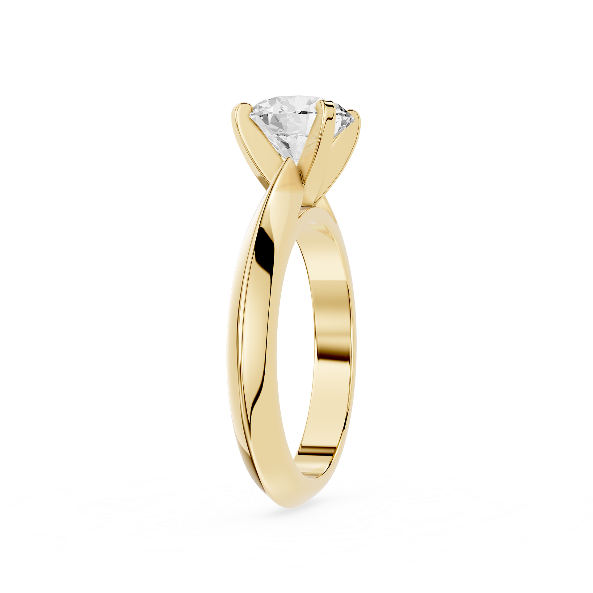Gold ring with a diamond on a white background
