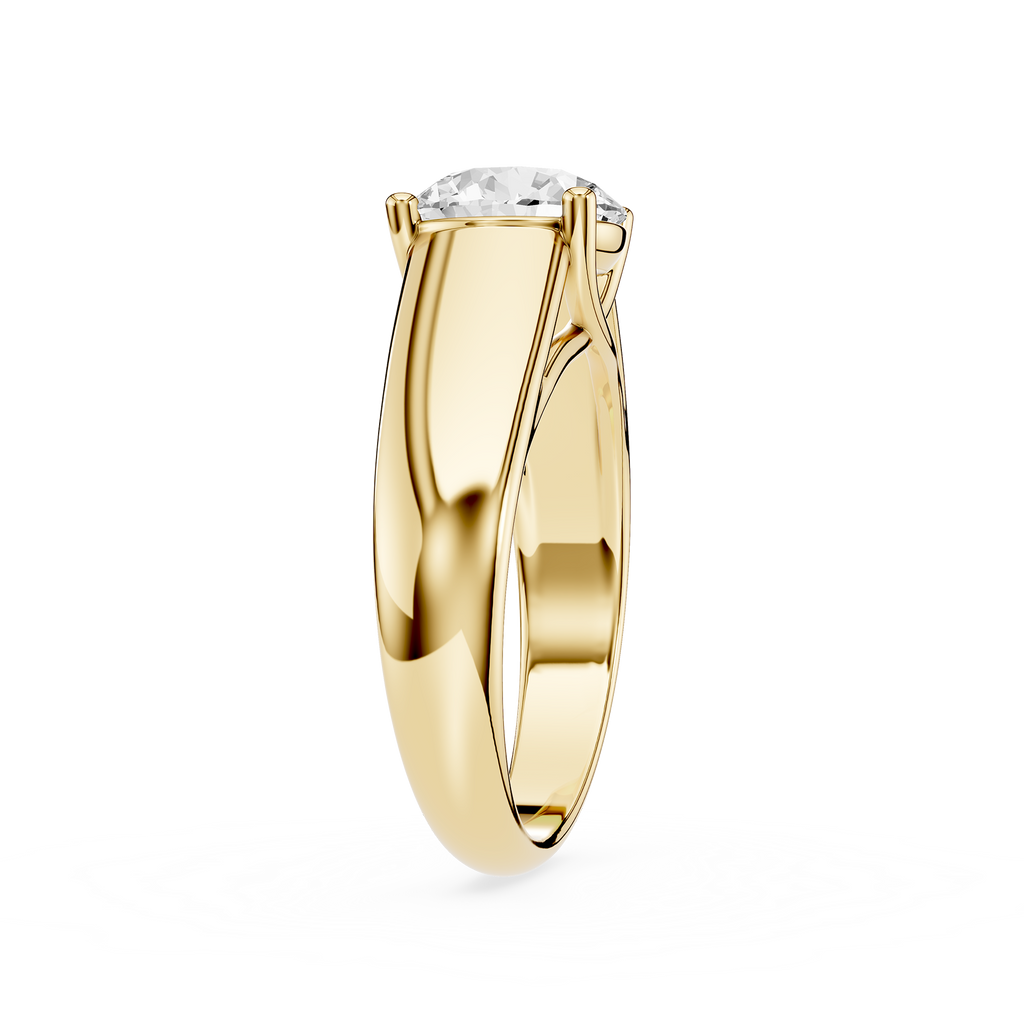 Gold ring with a diamond on a white background