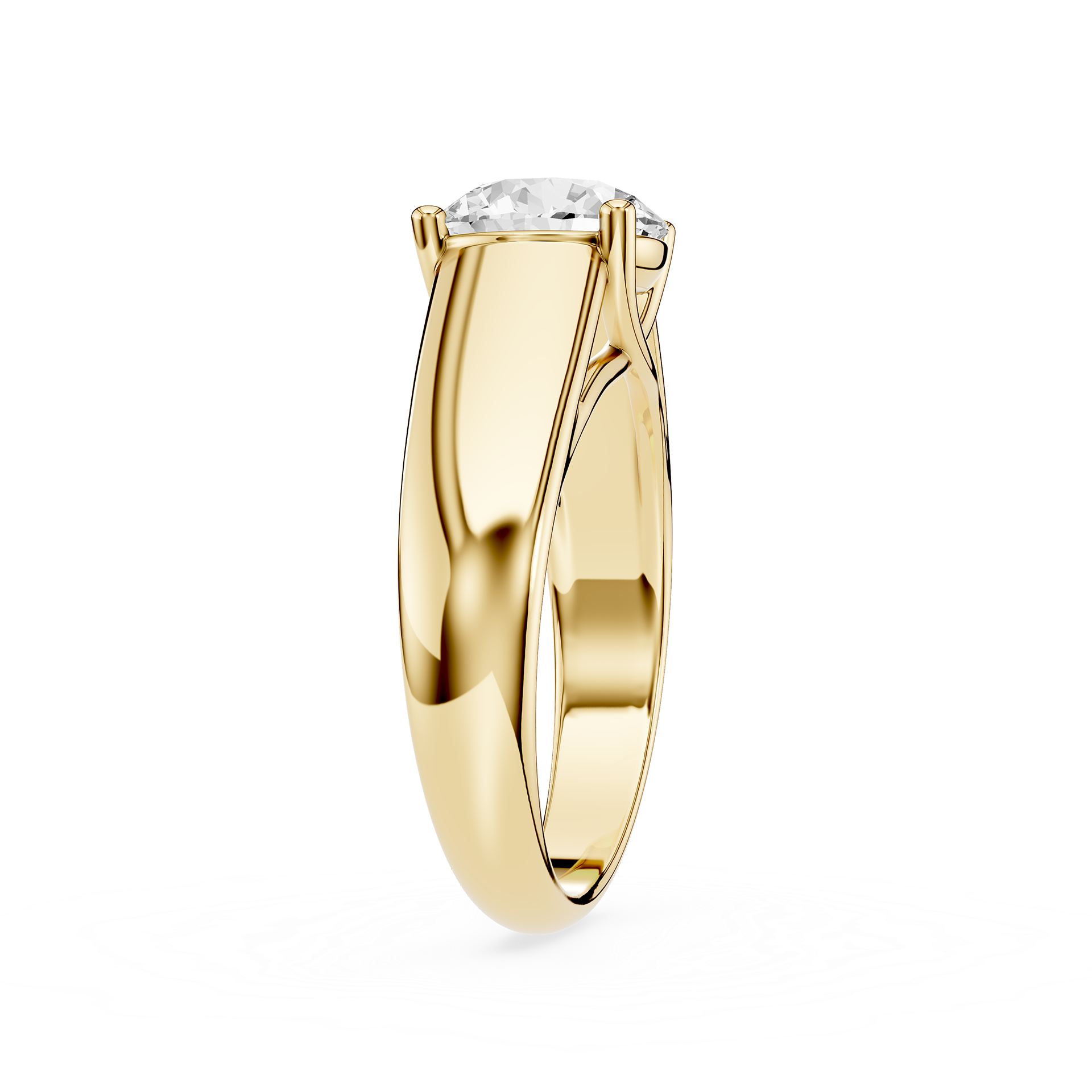 Gold ring with a diamond on a white background