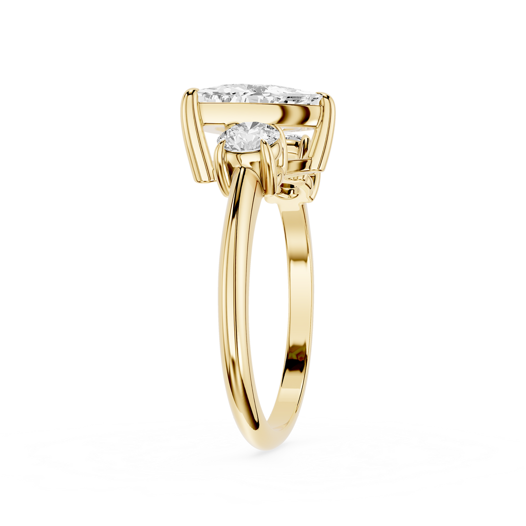 Rose gold ring with a diamond on a white background