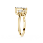 Rose gold ring with a diamond on a white background