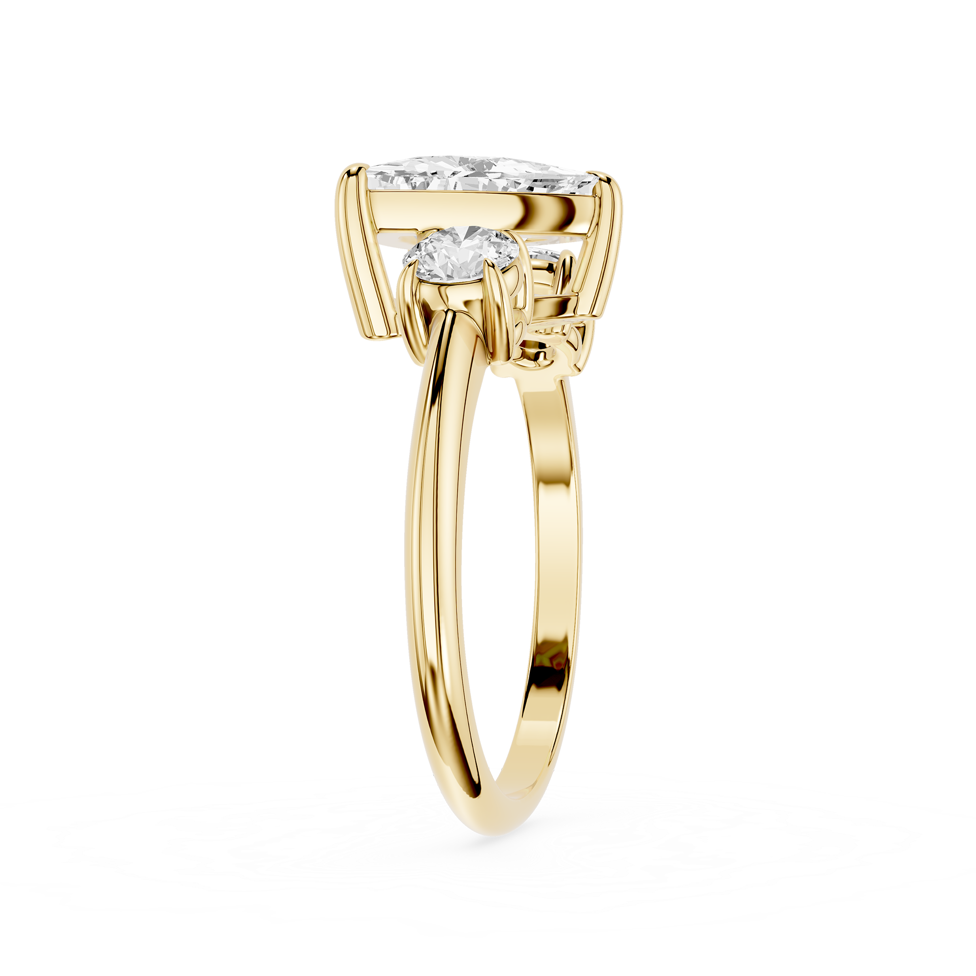 Rose gold ring with a diamond on a white background