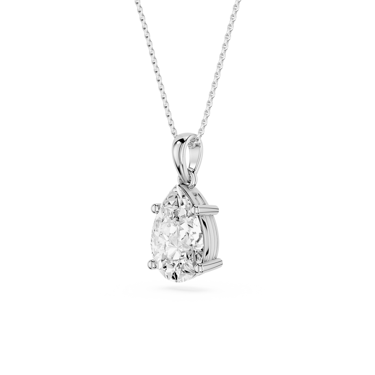 Side View Of White Gold 2 Ct Pear Shape Lab Grown Diamond Pendant in 4 Prong Setting
