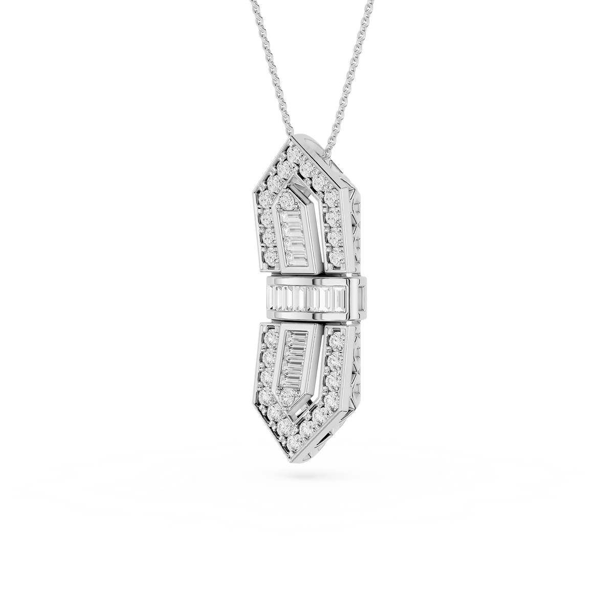 Diamond pendant necklace on a white background