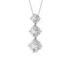 Diamond necklace with three round-cut diamonds on a white background
