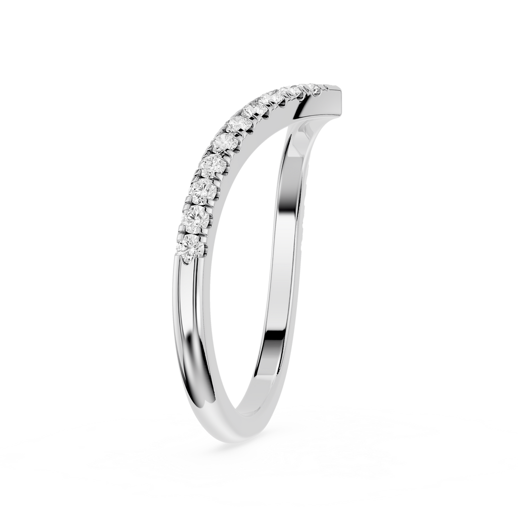 Silver ring with small diamonds on a white background