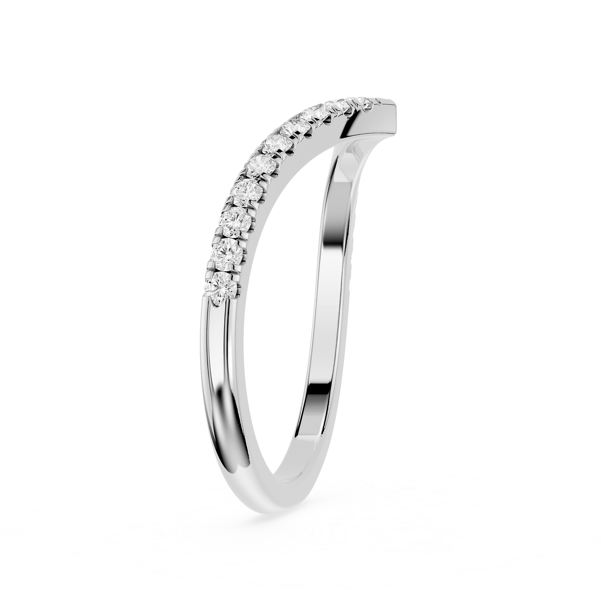 Silver ring with small diamonds on a white background