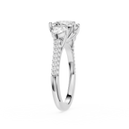 Diamond ring with a white gemstone on a white background