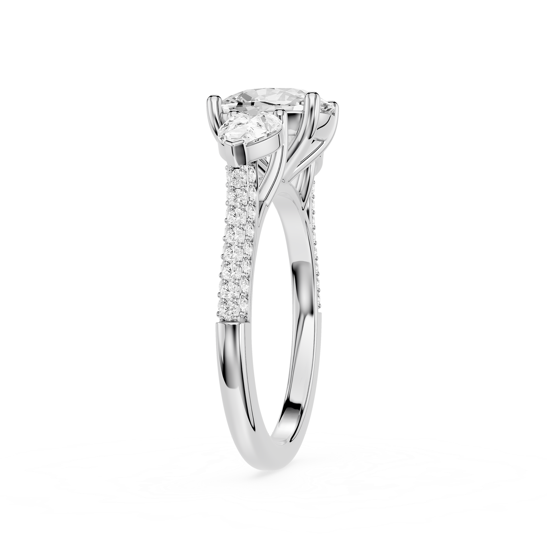 Diamond ring with a white gemstone on a white background