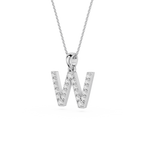 Silver necklace with a 'W' pendant on a white background