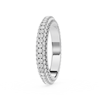 Silver ring with diamond accents on a white background