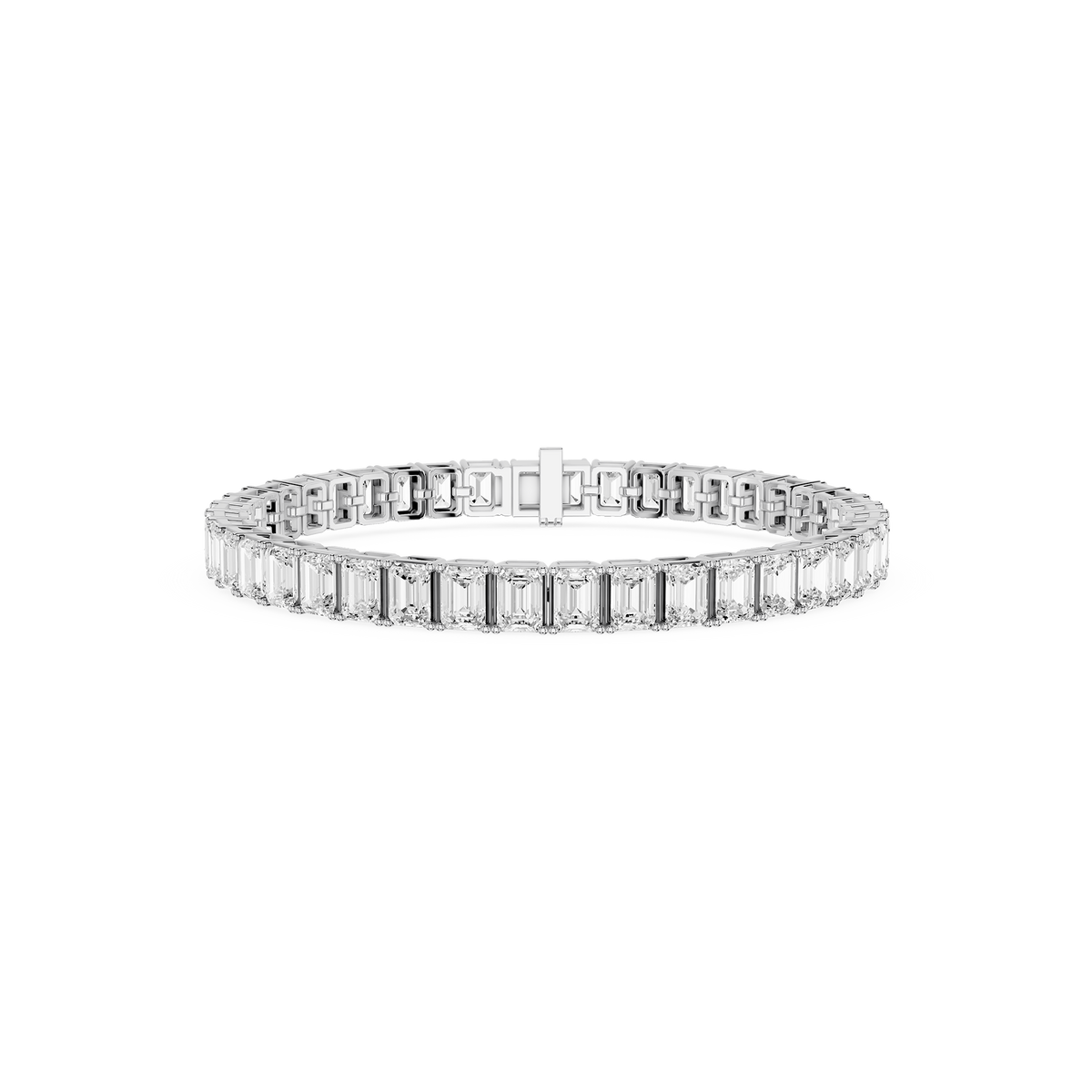 Diamond bracelet with emerald-cut stones on a white background