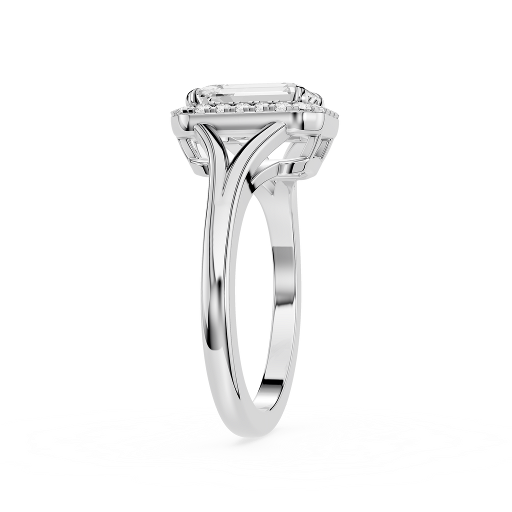 Silver ring with a diamond on a white background
