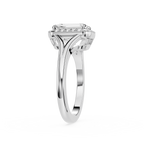 Silver ring with a diamond on a white background
