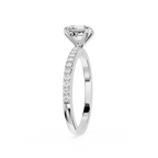 A silver-tone diamond ring with a large emerald-cut center stone and a pavé-set diamond band, shown on a plain white background.