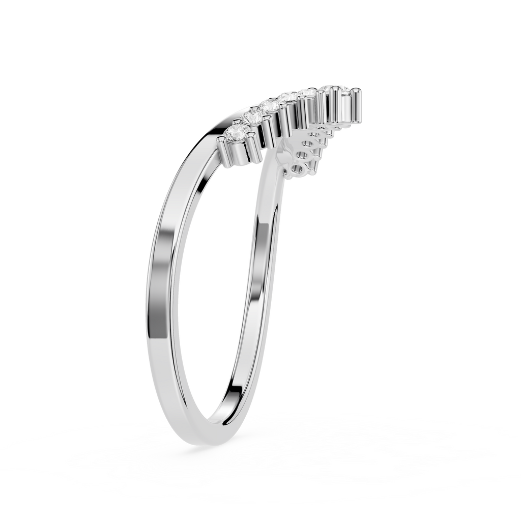 Silver ring with diamond accents on a white background