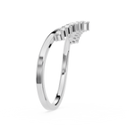 Silver ring with diamond accents on a white background