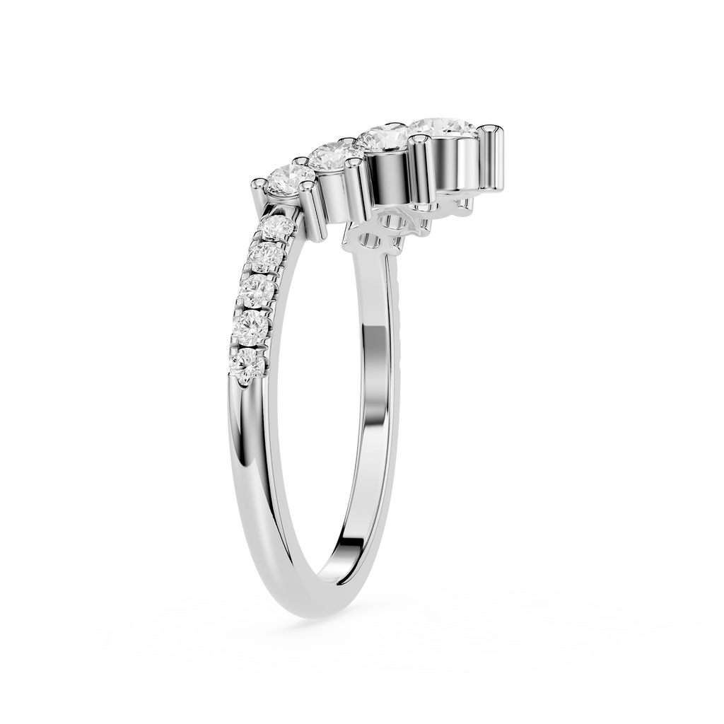 Silver ring with diamond accents on a white background