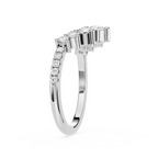 Silver ring with diamond accents on a white background