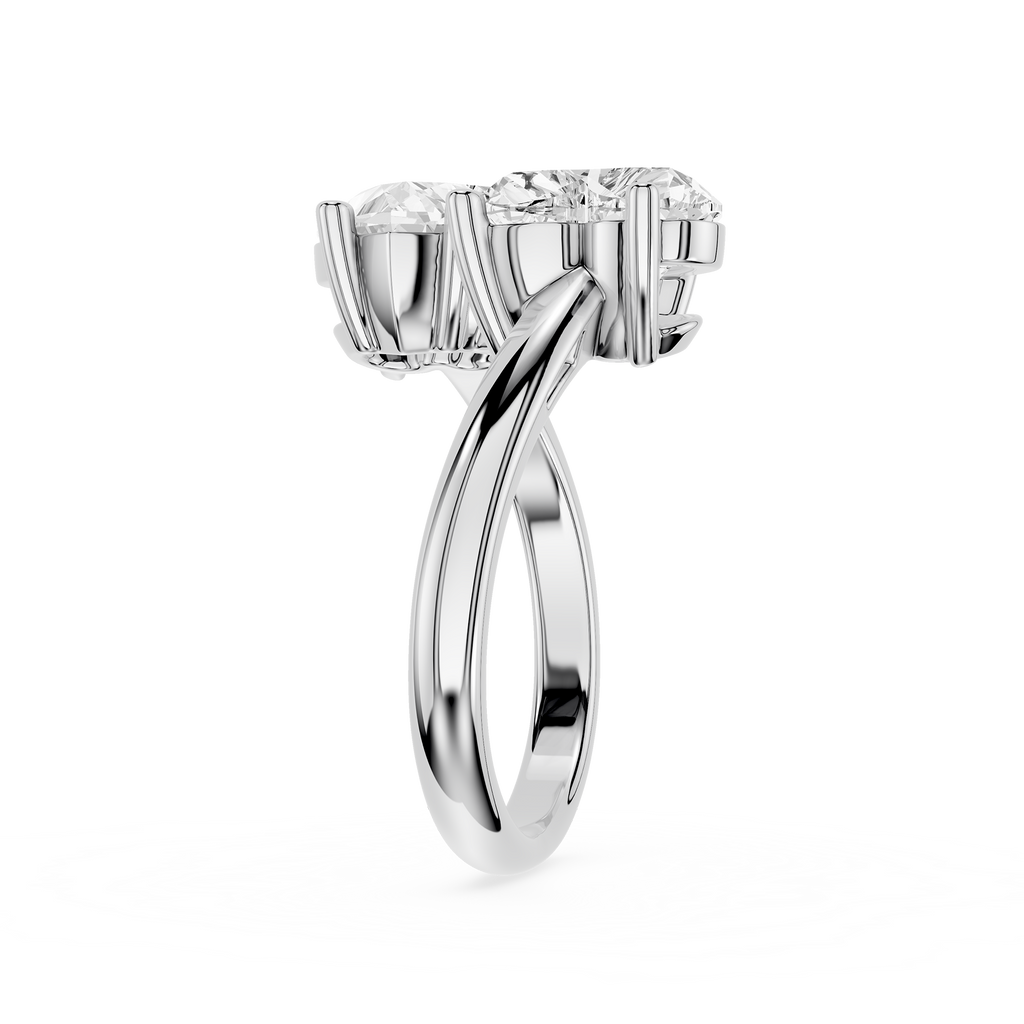 Silver gold ring with two diamonds on a white background