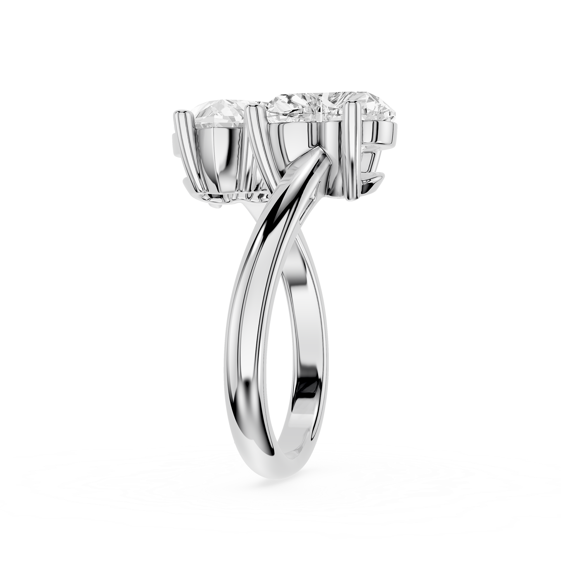 Silver gold ring with two diamonds on a white background