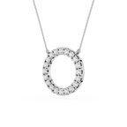 Diamond necklace with a circular pendant on a white background