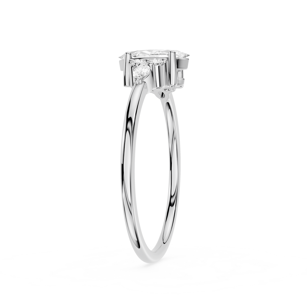 Diamond ring with a white gemstone on a white background
